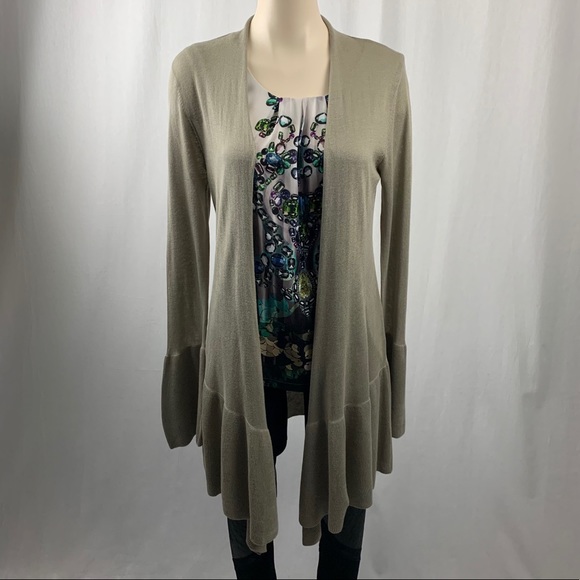 Garnet Hill Beige Open Front Boho Duster Cardigan